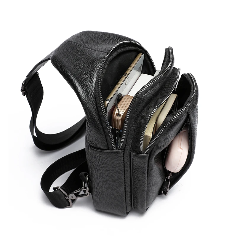 Fashion Trend Male Crossbody Men Small Shoulder Multi-function Business Geniune Leather Chest Bags With Big Pockets For Work