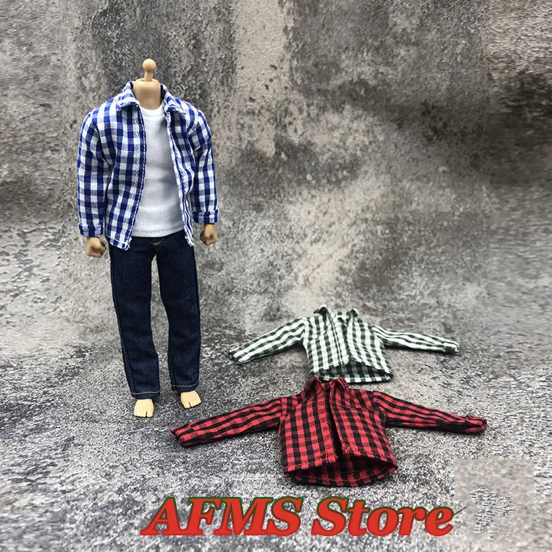 1/12 Male Soldier T Shirt Trendy Jeans Pullover Plaid Shirt Cargo Pants Anime Hero Doll Clothing Fit 6Inch Action Figure Body