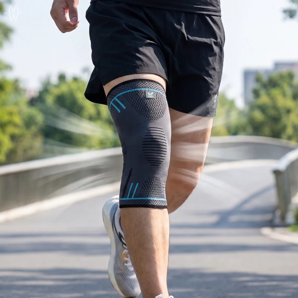 Compression Knee Brace With Side Support Springs Elastic Breathable Knee Sleeve 1Pc For Basketball Volleyball Gym Running Fitnes - view 4