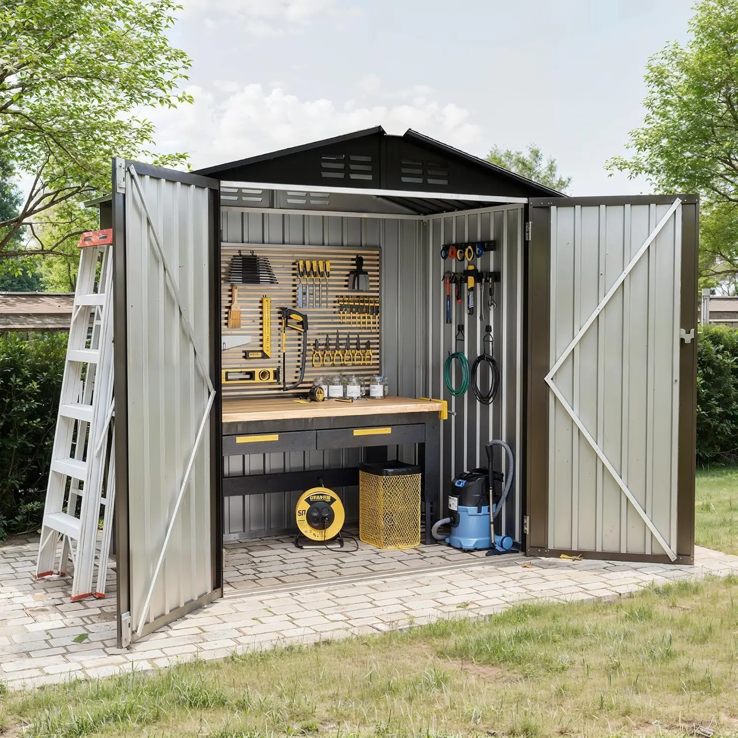 6x4 ft Metal Outdoor Storage Shed – Lockable Garden Shed with Double Doors, Anti-Corrosion Steel Tool Shed for Backyard, Patio & Lawn Equipment