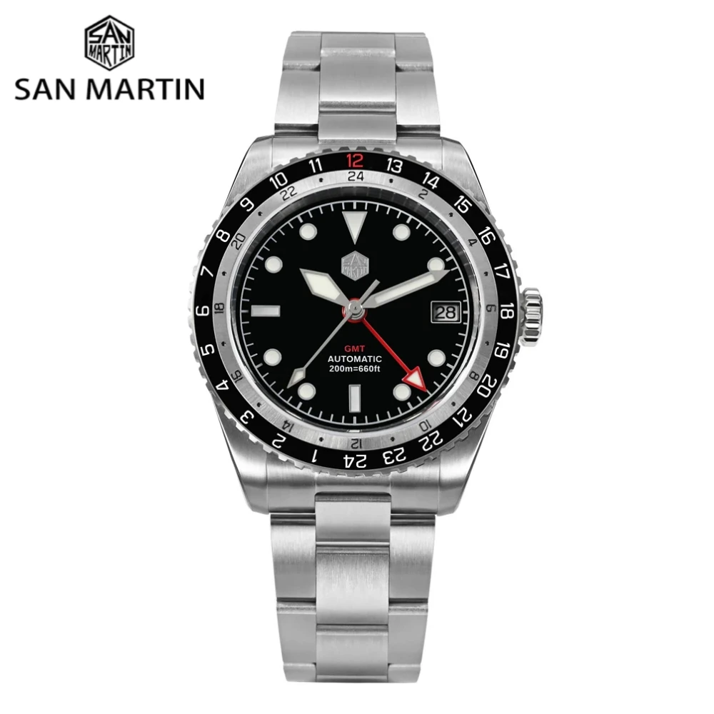 San Martin 38mm NH34 Sapphire Glass GMT Men\'s Mechanical Automatic Watch Luminous Male Wristwatch Date 20Bar Waterproof SN0112G