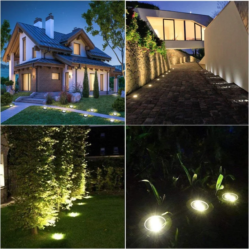 4-pak Solar Pathway Lights 12 diod LED Solar Ground Warm Lights Wodoodporne zewnętrzne płaskie światła do chodnika ogrodowego