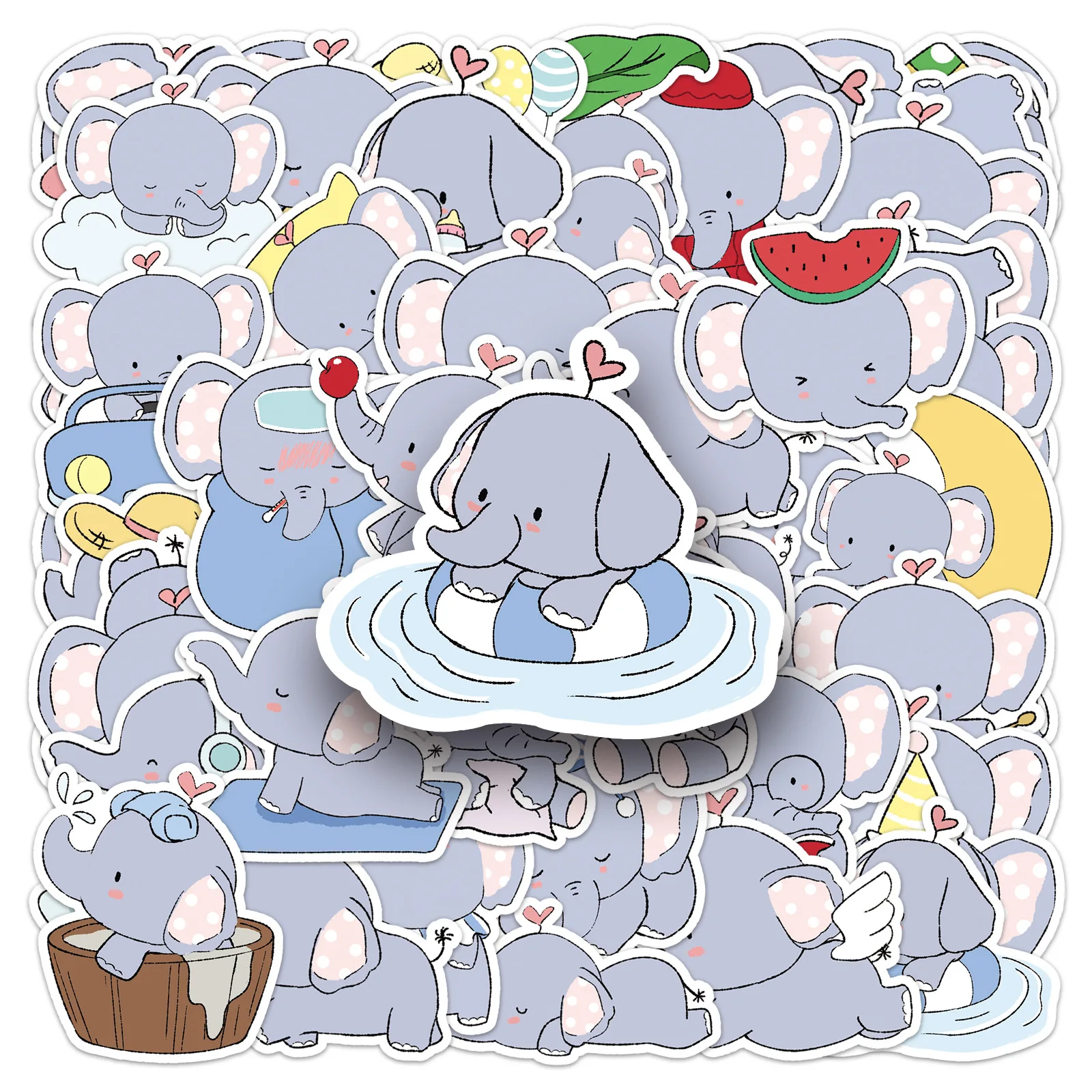 10/30/50PCS 귀여운 만화 아기 코끼리 스티커 DIY 전화 노트북 수하물 스케이트 보드 낙서 데칼 아이를위한 재미