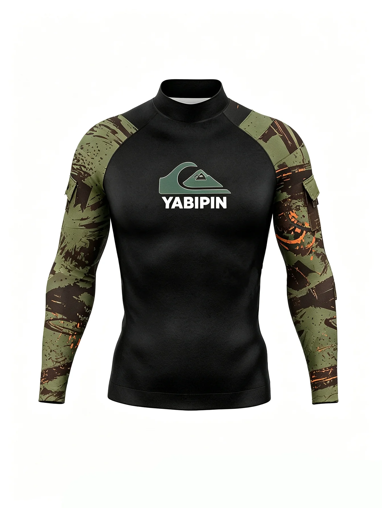 Wave Explorer Men‘s Long Sleeve Surf Shirt Stand Collar, Snug Fit Water Deflect for Surf Fishing Water Sports