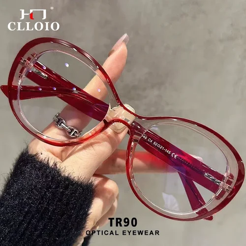 Imagen 2 del producto CLLOIO, nueva moda, montura transparente ovalada para mujer, gafas de lectura antiluz azul, gafas graduadas personalizables para miopía