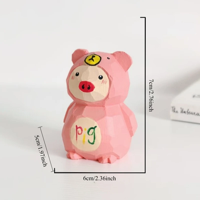 1PC Pig Bear Hybrid Wood Carving Animal Sculpture Car Office Decor Novelty Gift Handcrafted Art Piece Miniature Creature Statue