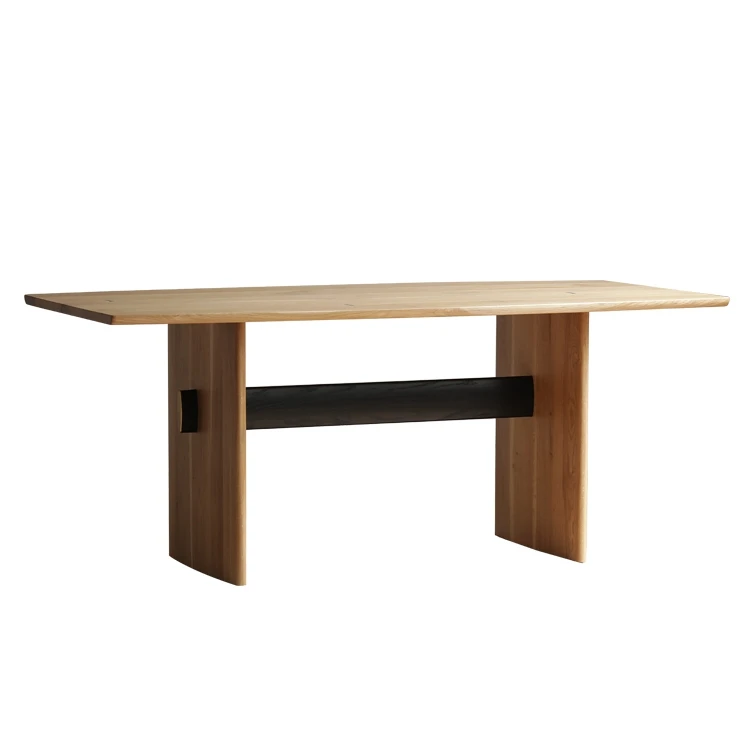 yc-Nordic Wabi-Sabi Oak Wood Dining Table with Brass Tenon Multifunctional Alien Shape 6-Person Capacity Dining Room Furniture-