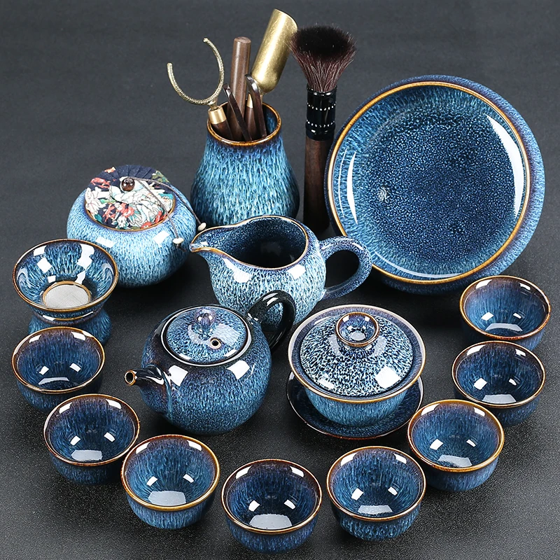 New Luxury Jianzhan Ceramic Tea Set Retro Gaiwan Teapot Set Tea Ceremony Accessory Home Use Premium Kung Fu Tea Set Home Gift