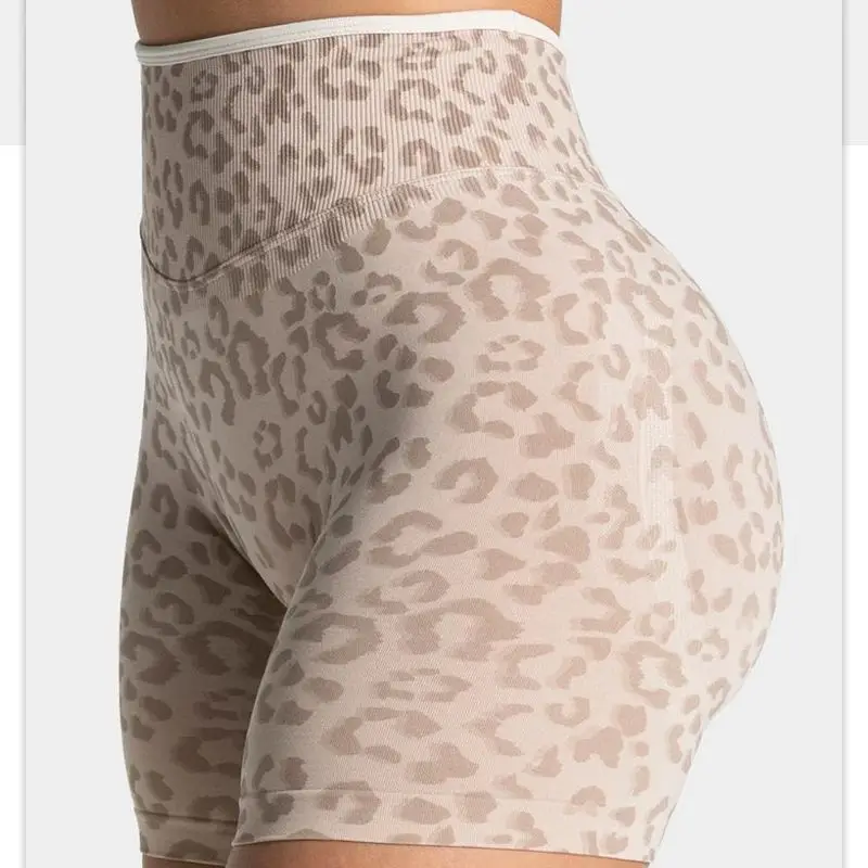 Leopard Print Yoga Shorts for Women, High Waisted Workout Shorts, Butt Lifting Fitness Shorts, Sexy Gym Booty Shorts image 6