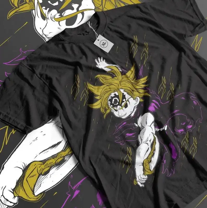 تي شيرت Meliodas The Seven Deadly Sins للجنسين: Nanatsu no Taizai Anime Retro Style لمحبي