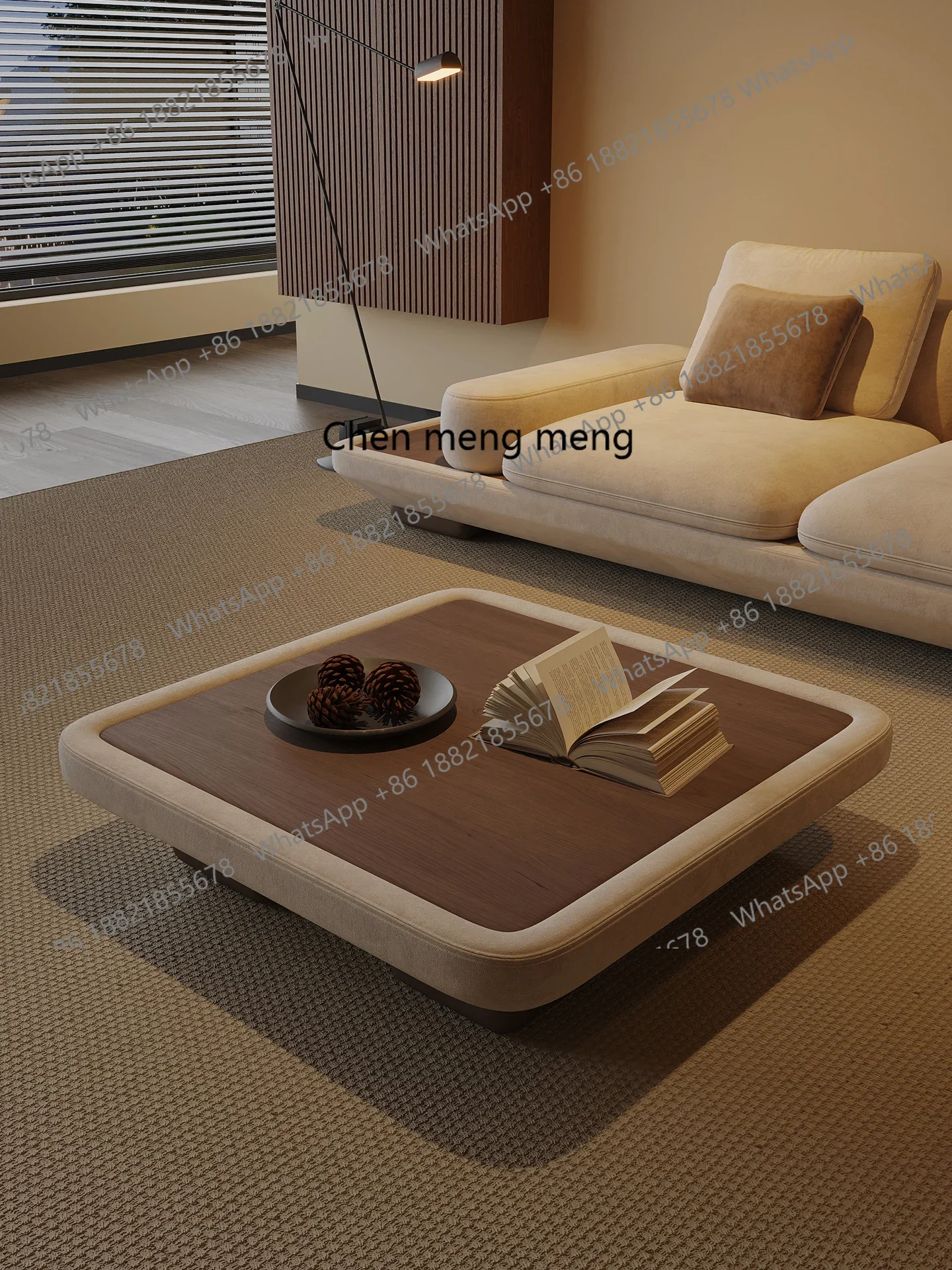 Medieval coffee table, walnut color multi-layer solid wood floor, tea table, square for home use