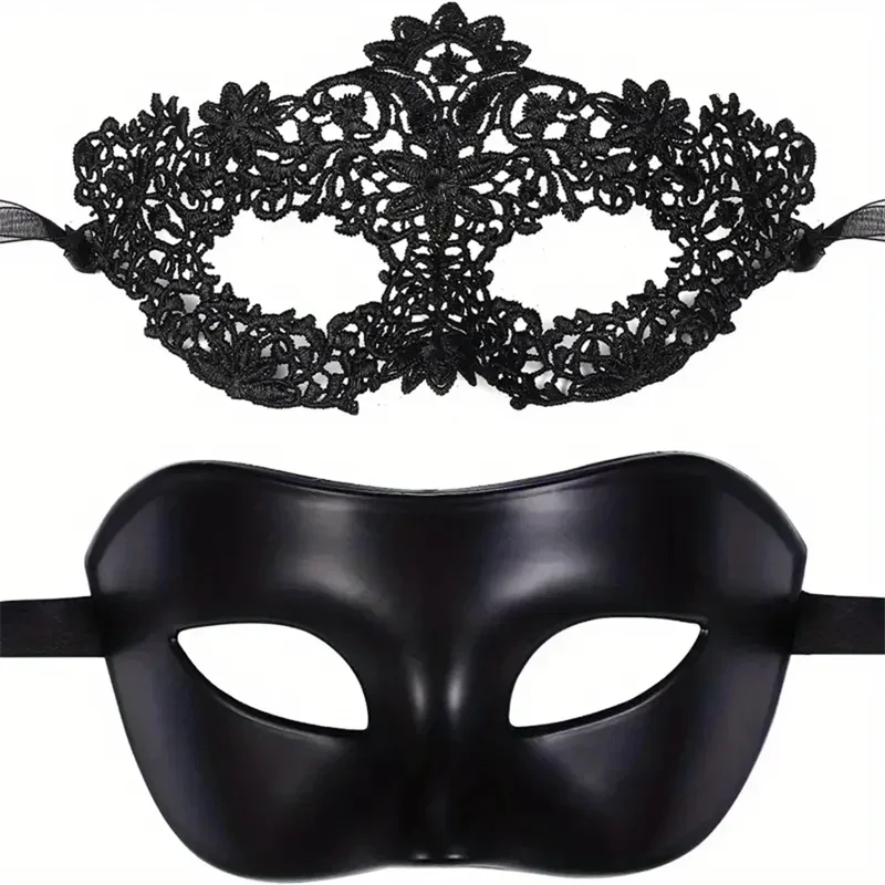 Máscara de olho de casal veneziano, máscara de meia face para dança de Halloween, capacete de festa de formatura para fantasia de dramatização, homens e