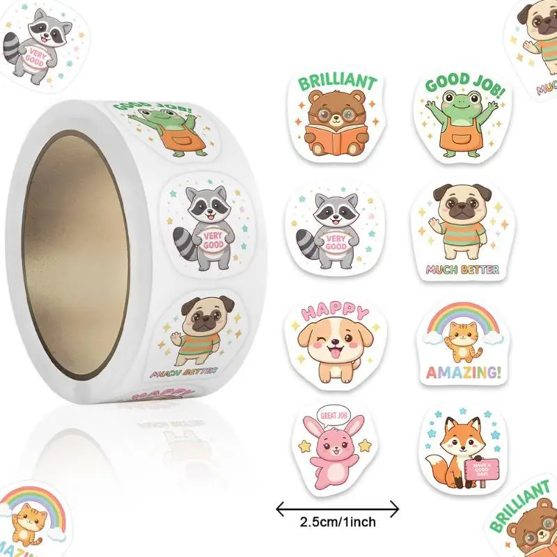 New Cartoon Animal Encouragement Roll Stickers Self Adhesive Waterproof Reward Decals Teacher Classroom DIY Scrapbook Journal