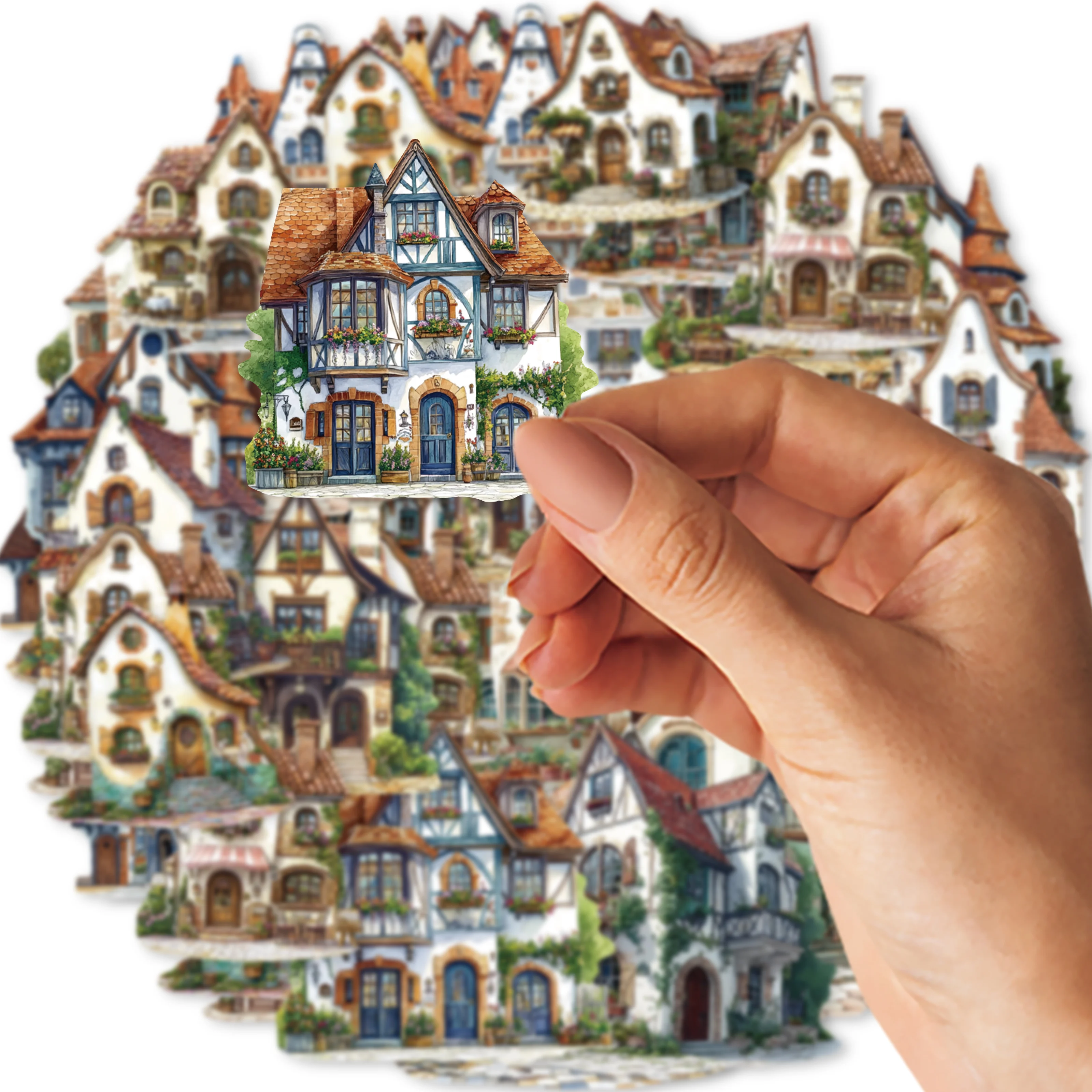 15 個ヨーロッパ小さな家建物レトロ PET ステッカーラップトップ荷物 Diy 装飾家の装飾おもちゃ文具ステッカー