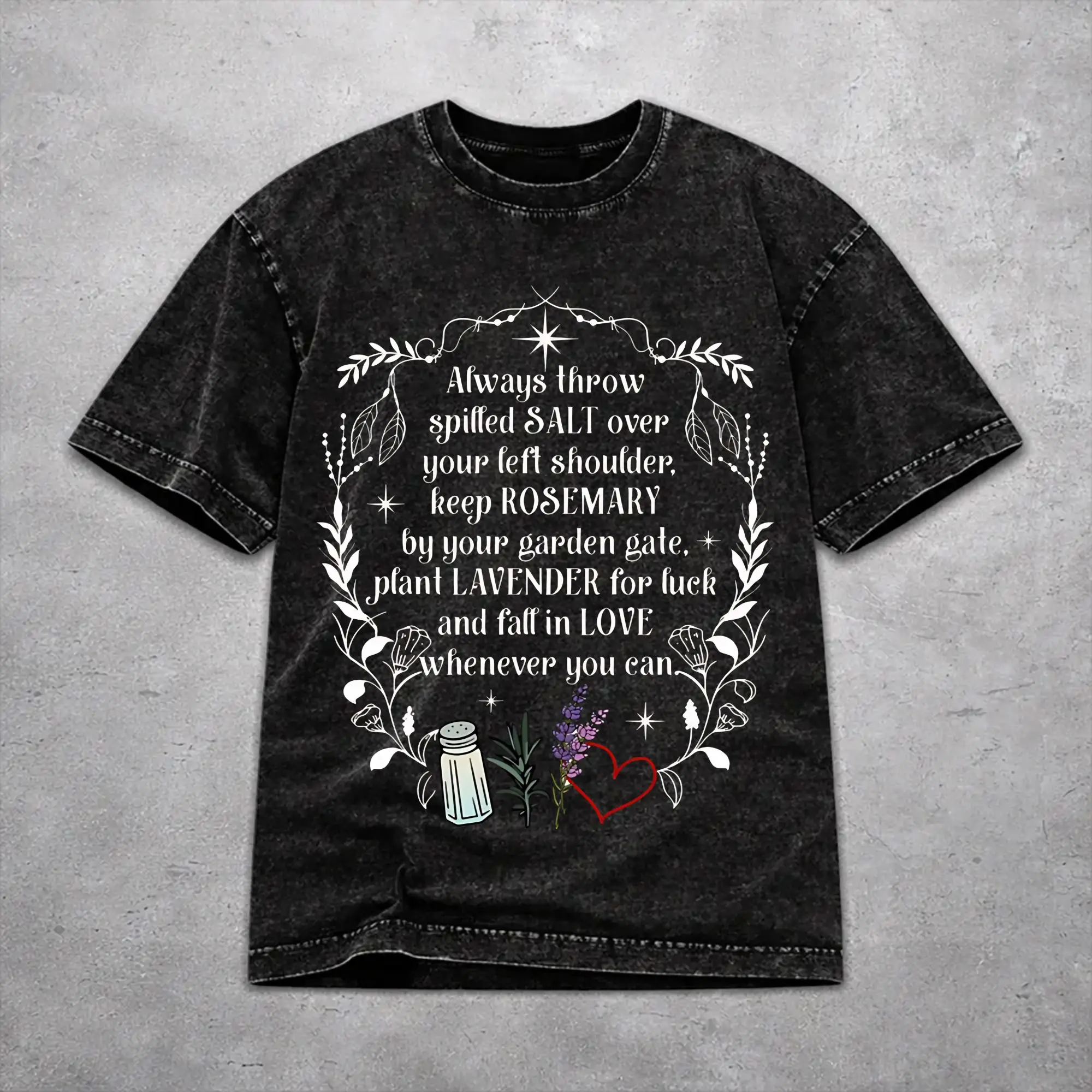 Practical Magic 2 Witchy Quote Spilled Salt Rosemary Lavender Love Washed T Shirt Retro Harajuku for Men Women  Loose T-Shirts