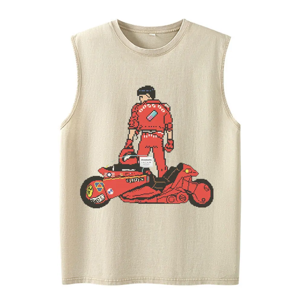 Anime Akira Shotaro Kaneda Tetsuo Shima Vintage Washed Tank Tops Men Women Clothing Sleeveless Oversized Vest T-shirt Streetwear