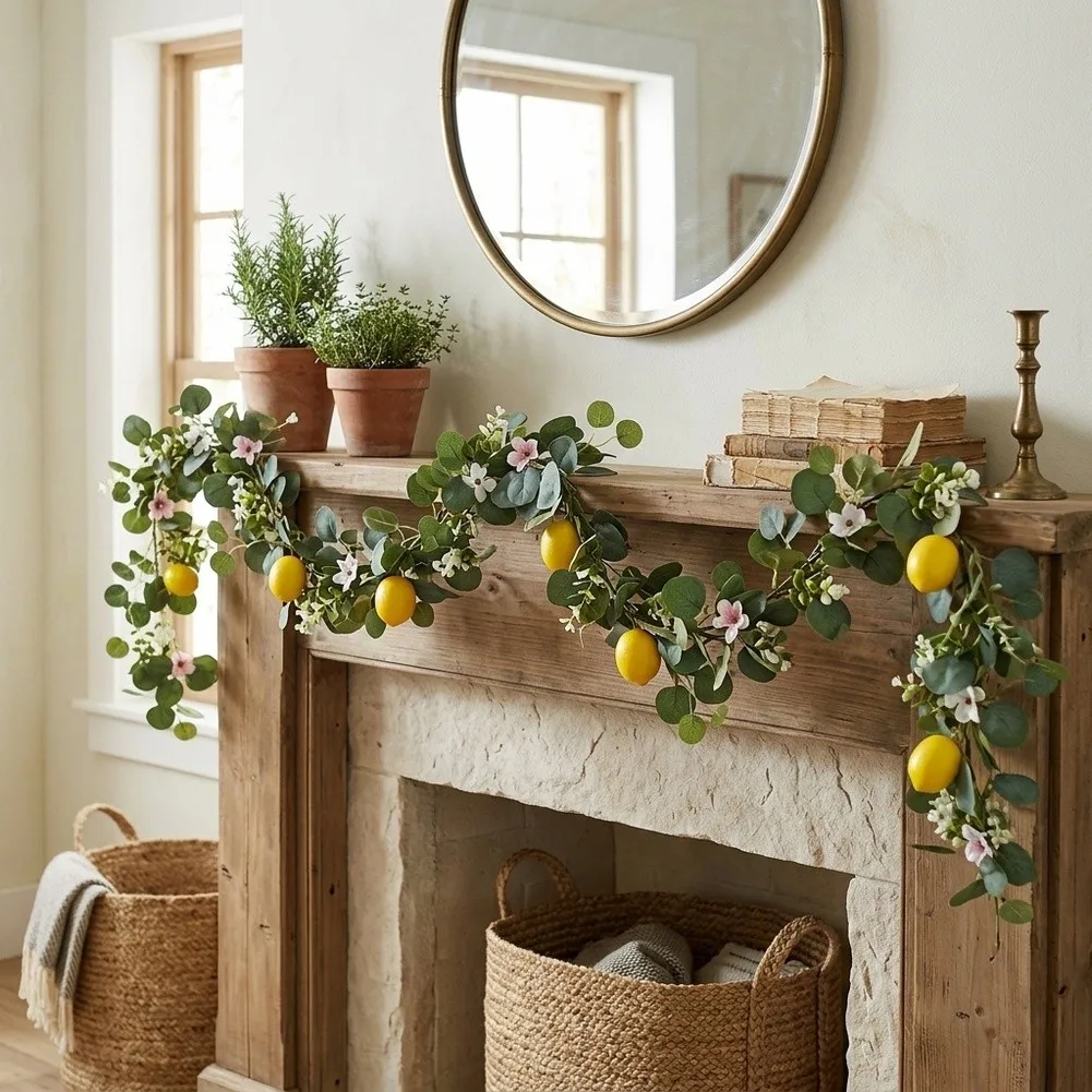175cm Lemon Flower Vine Wreath for Wedding Decor For Parties Indoor Outdoor Aircon Pipe Decoration Plastic Greenery