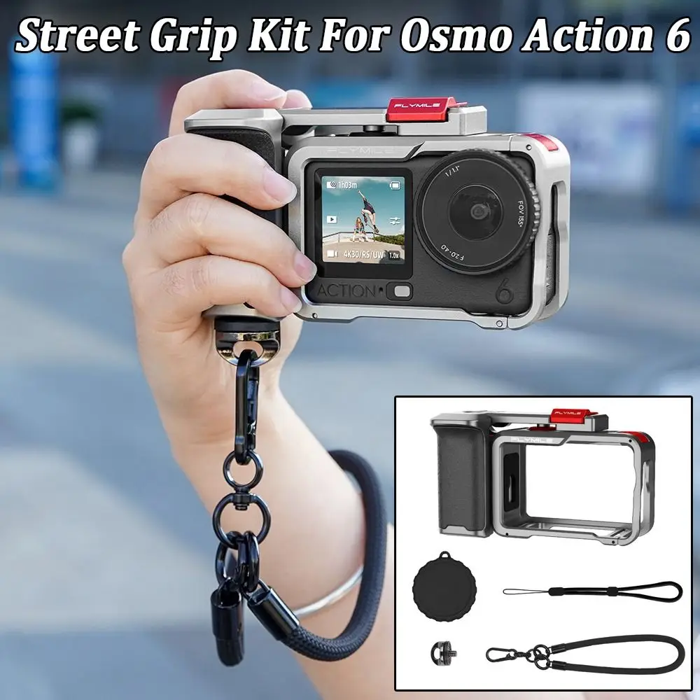 

Quick Release Xplorer Grip Kit Metal Cage Aluminum Alloy with Cold Shoe Camera Grip Frame Shutter Button for DJI Osmo Action 6