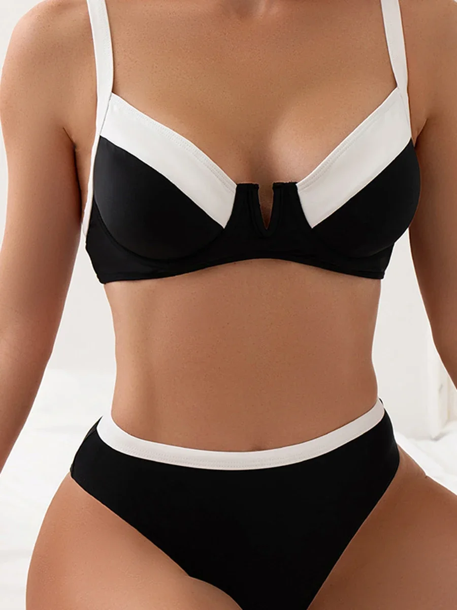 2024, бикини с пуш-ап и высокой талией, купальник блочного цвета, женские купальники, женские купальные костюмы, купальный костюм, пляжная одежда