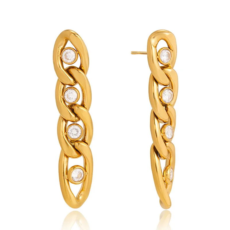 

Apexelle Brand Classic Jewelry Stainless Steel Earrings Zircon Flat Chain Fringed Earrings For Women Popular Jewelry