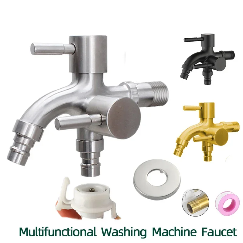 304 stainless steel faucet lengthened one into two out multi-function double-outlet washing machine faucet