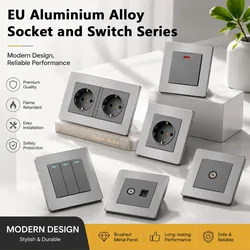 Metal grey Eu wall light switch,Stainless steel universal usb rechargeable electrical socket,220V dimmer speed control switch