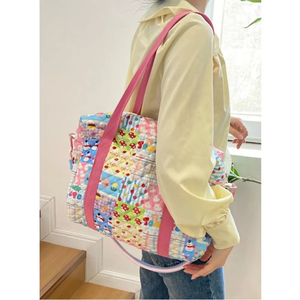 Colorful Pattern Baby Diaper Bag Detachable Straps Large Capacity Crossbody Diaper Tote Reusable Quilted Cotton