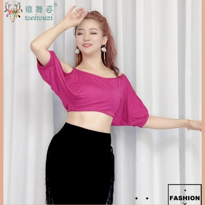 Prática de dança do ventre modal topo manga curta ou saia borla roupas prática temperamento feminino desempenho exercício roupas