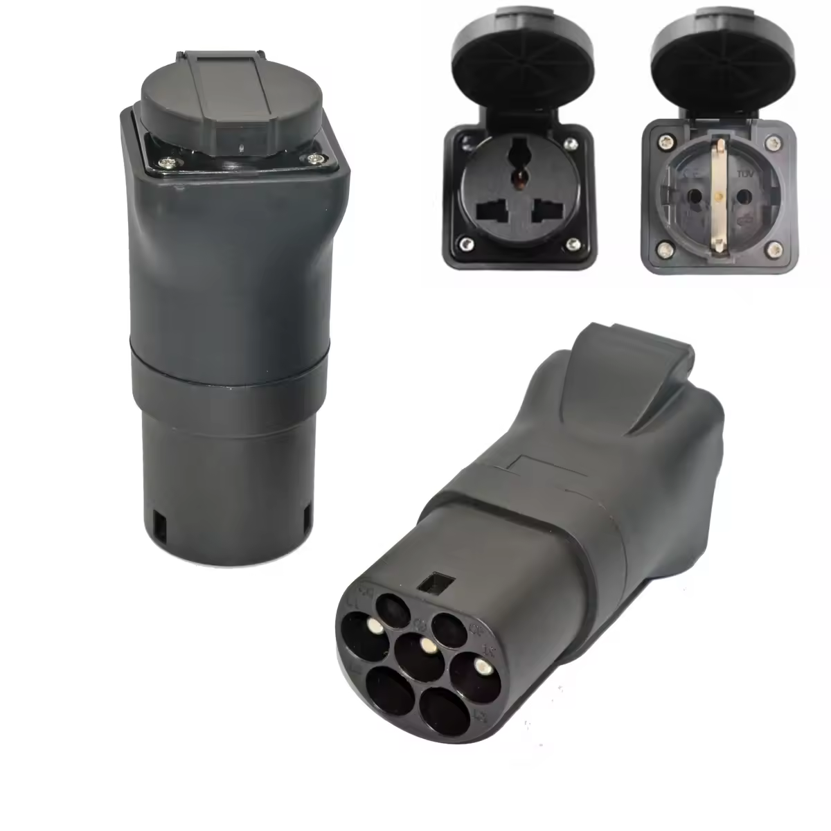 16A Elektroauto EVSE Adapter Tragbarer EV-Stecker Typ 2 auf EU 2-polige Steckdose