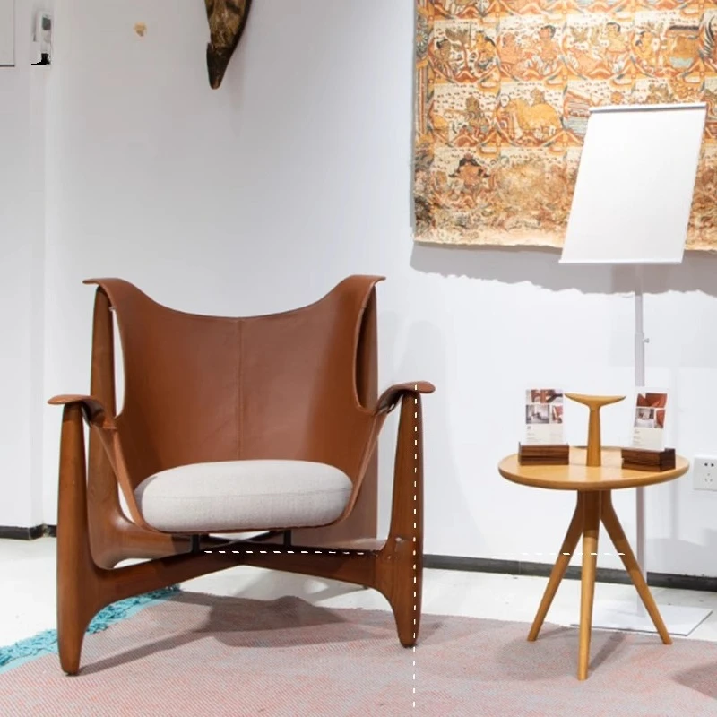 Special-shaped chair antique household solid wood leisure chair microfiber leather negotiation single chair hotel model room