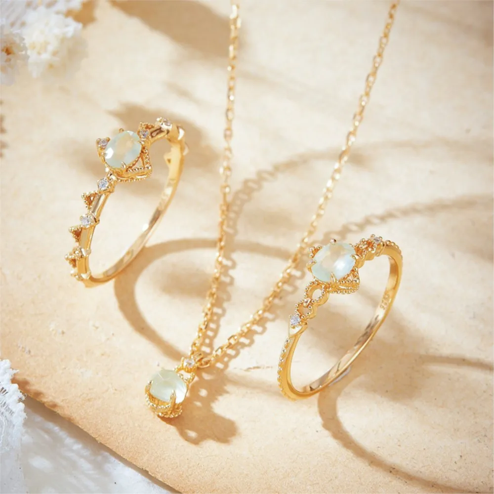 MOBUY خاتم الأحجار الكريمة الطبيعي Prehnite للنساء نمط المحكمة تاج أنيق فاخر 925 فضة الذهب Vermeil غرامة مجوهرات #4