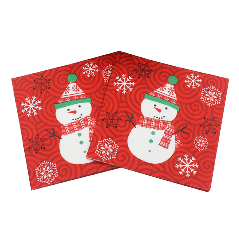 20 Pcs/Set Xmas Guest Towel Beautiful Napkins Wrapping Paper Snowman Christmas Stickers