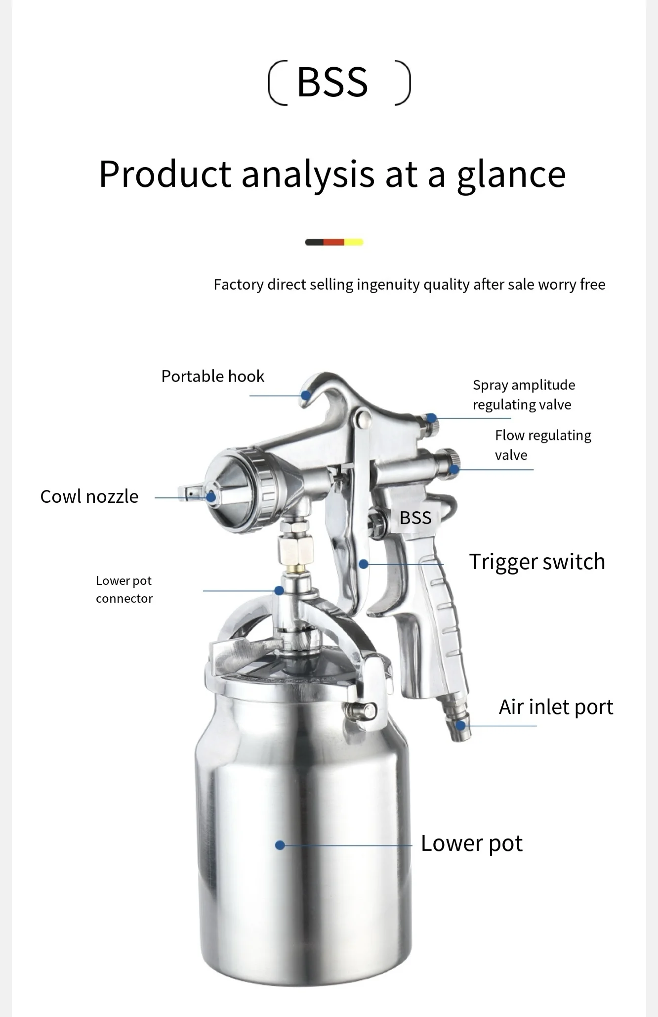 PQ-2 pistola de pulverização design ergonômico pintura eficiente pistola profissional 2.0 calibre bocal 1000cc capacidade copo, para diy professio