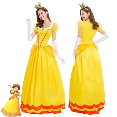 New 2026 Daisy Princess Cosplay Costume Summer Dress for Women Adult Carnial Party Lady Dresses with Gloe Crown Suit Cosz asdjkk
