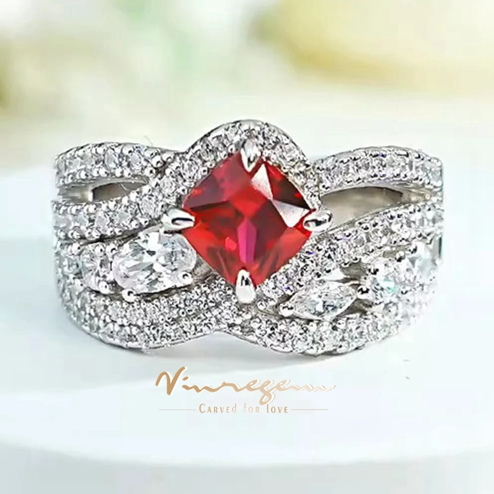 

Vinregem 6 MM 1CT Ruby High Carbon Diamond Gemstone Ring for Women 925 Sterling Silver Wedding Engagement Fine Jewelry Gifts