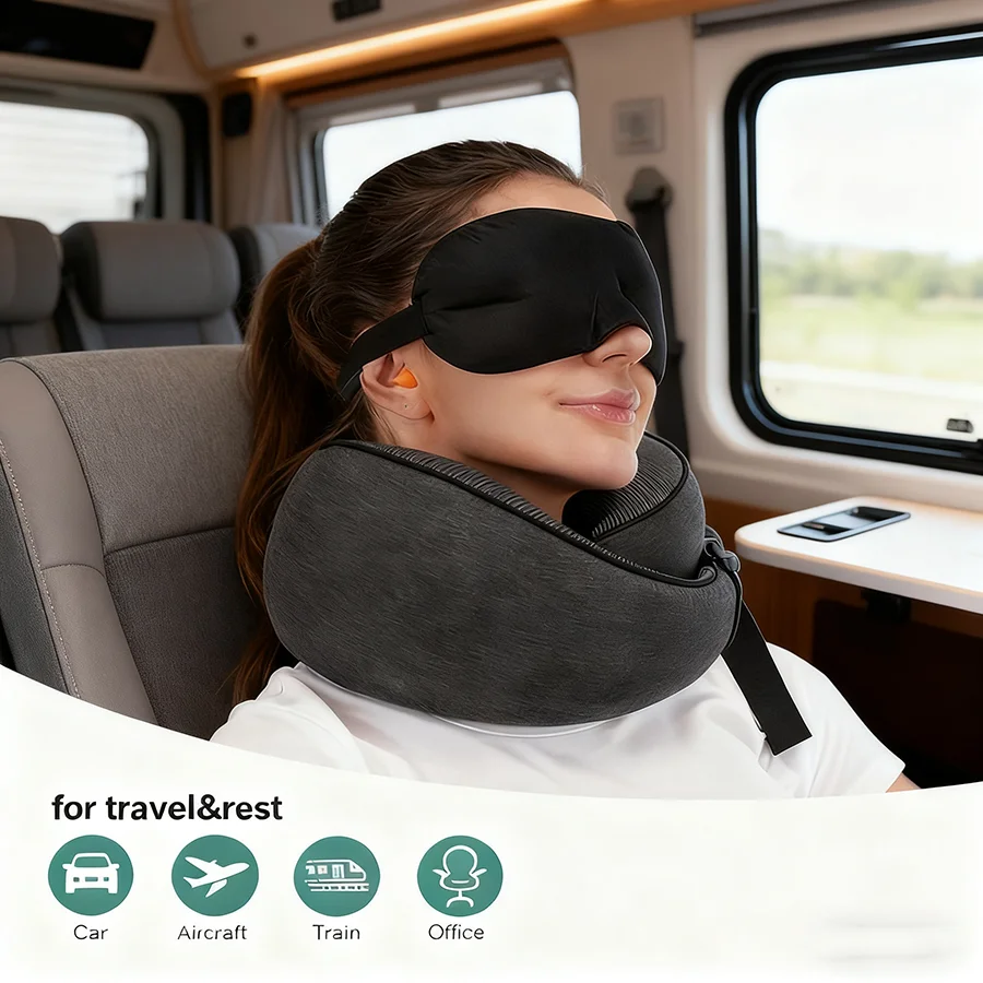 

1 шт. дорожная подушка, подушка для шеи, удобный и дышащий чехол, можно стирать в машине, для путешествий в самолете, с сумкой