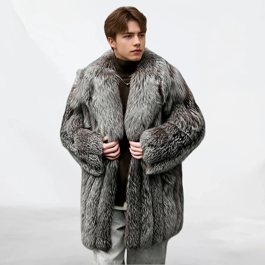 

Natural Fox Fur Jacket Men Real Fur Coat Lapel Luxury Warm Winter Fur Coat Long Full Skin High Quality Fashion Clothes