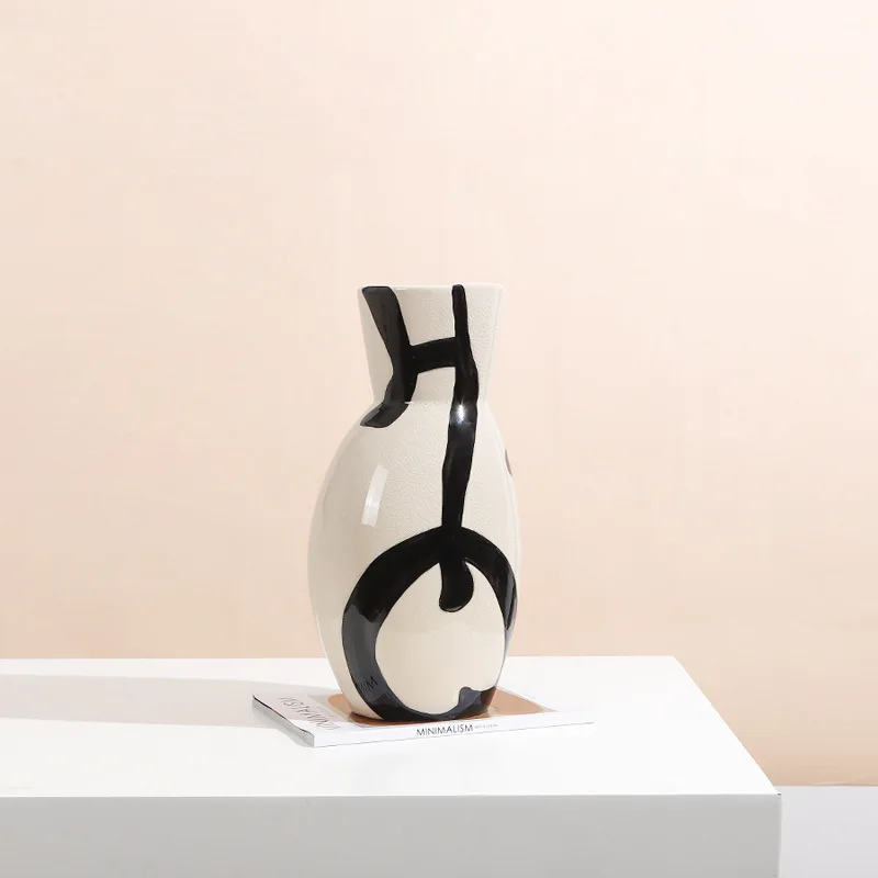 New Chinese-style simple hand-painted abstract ceramic vase model room villa study entrance dining table creative home ornament