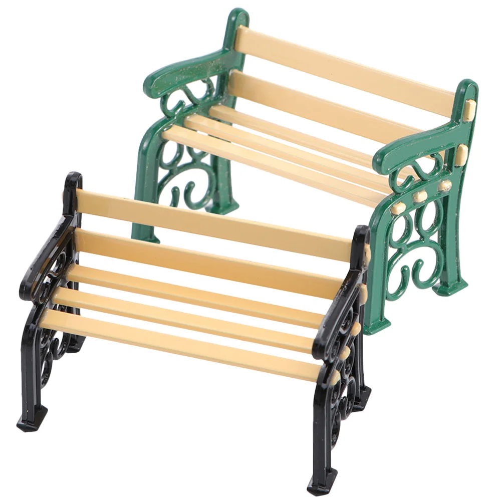 2 Pcs Mini Residential Bench Baby Kids Couch for Miniature Chair Furniture Garden Miniatures House Child