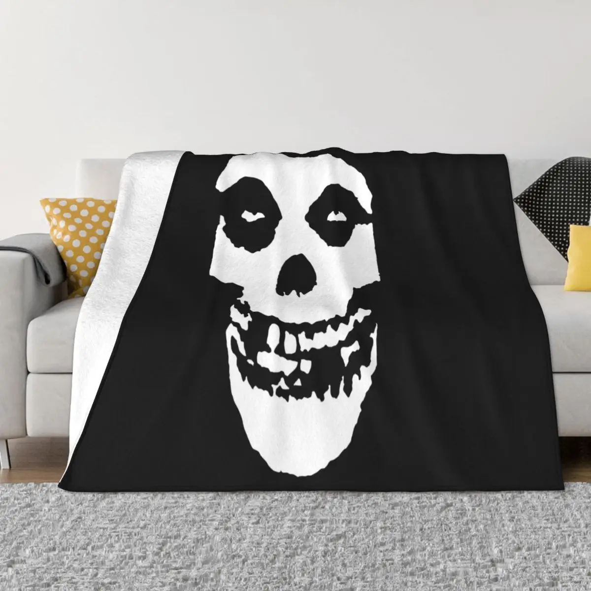 Misfits Fiend Skull Licensed Punk Rock Die My Darling Skulls Black Mens On Sale Throw Blanket