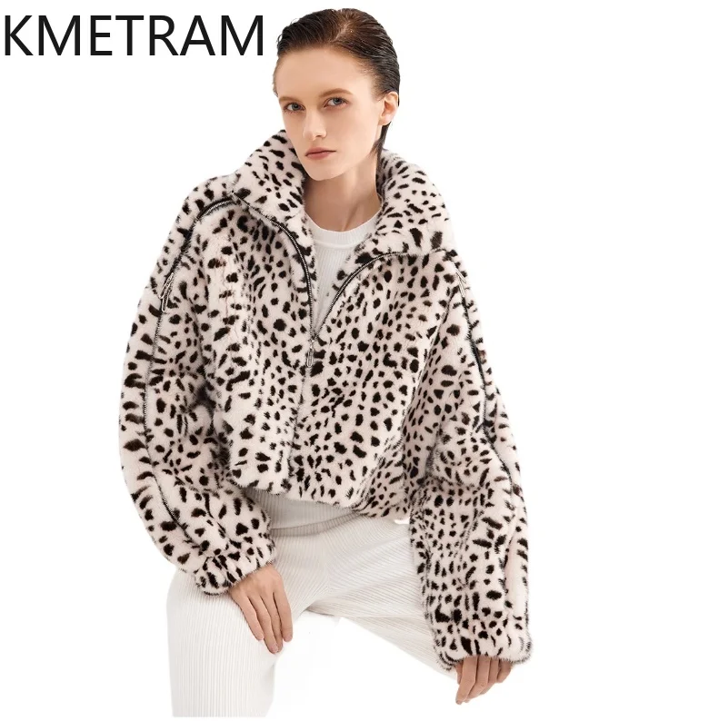 سترة من فرو المنك الطبيعي لعام 100% للسيدات فاخرة بطبعة الفهد معطف قصير من الفرو الحقيقي معاطف شتوية ملابس نسائية 2025 شبابانا نسائية