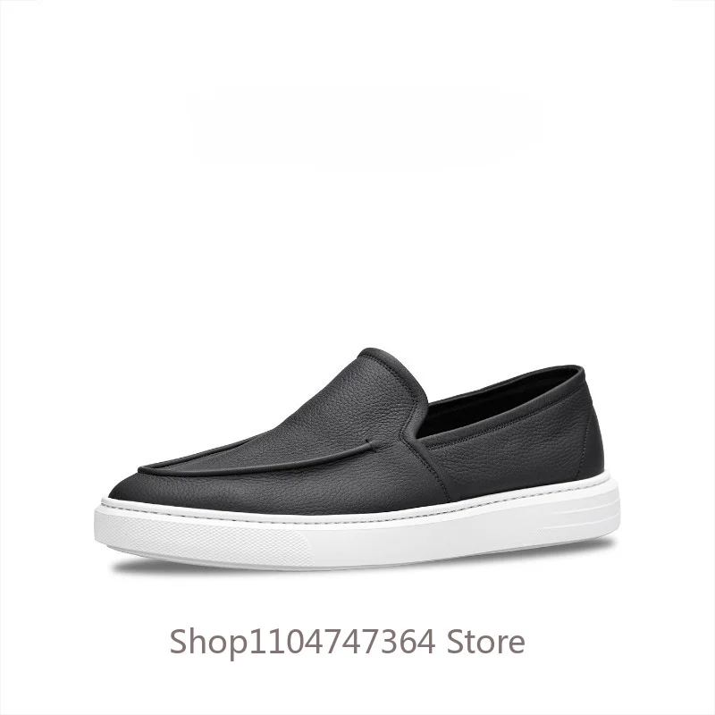 luxury sneakers Genuine Leather Loafers Men's Summer Slip On Thick Sole Breathable White High-End Casual Sport Flat Shoes Male