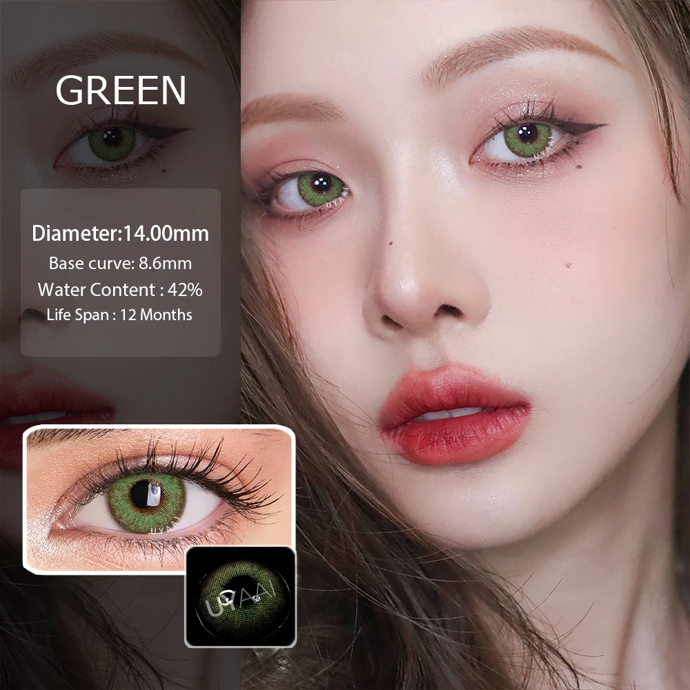 UYAAI 2Pcs Natural Eye Color Lenses Color Contact Lenses For Eyes Green Big eyes Colored Contact Lenses Beauty Pupils Eye Lenses