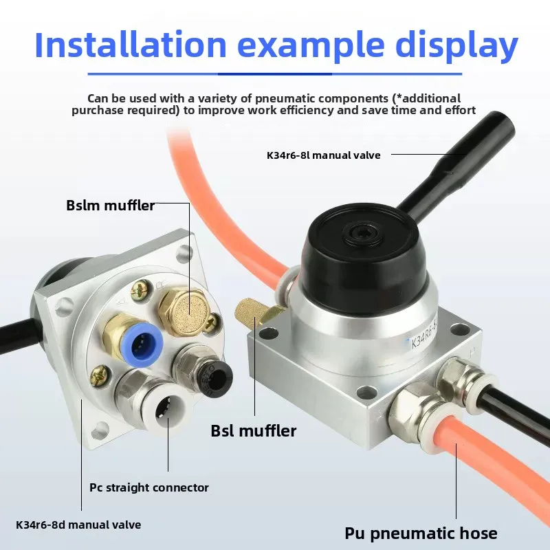 Pneumatic switch K34R6-8D manual reversing valve L three-position four-way hand-turn valve K34R6-8 L cylinder control valve