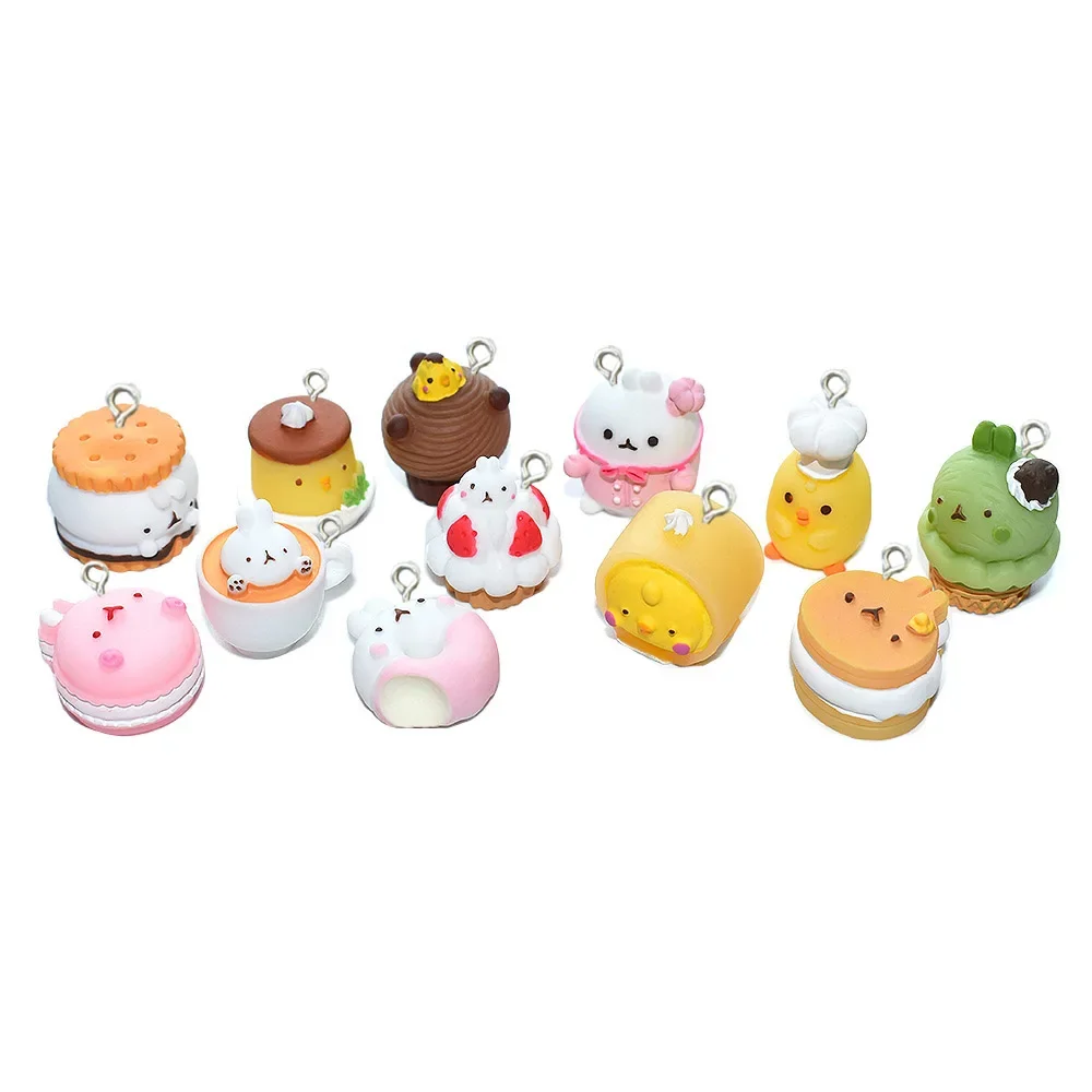 10Pcs Cute Cartoon Animals Cake Biscuit Resin Charms Pendants for Bracelets Necklace Earrings Jewelry Making Flat back Cabochon