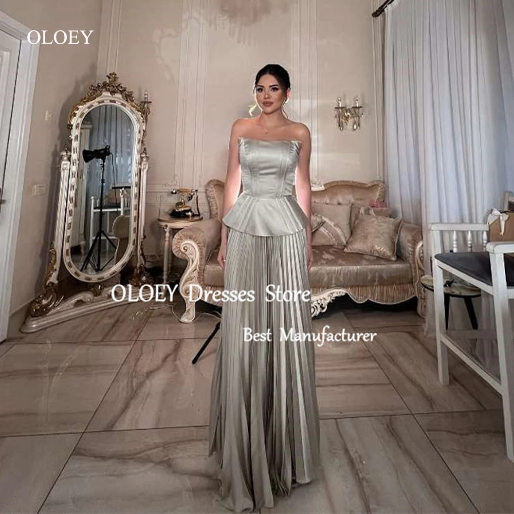 OLOEY Elegant Women Evening Dresses Strapless Silk Pleats Floor Length Prom Gowns Formal Party Occasion Dress Custom Made