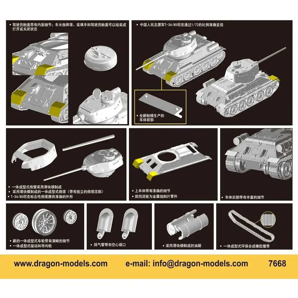 DRAGON 7668 1/72 Chiński czołg wolontera T-34/85 - zestaw modeli do składania w skali