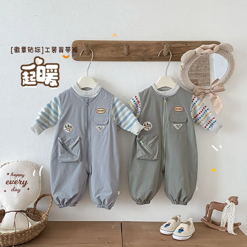 

Baby Label Jumpsuit 2025 New Winter Baby Sleeveless Thick Workwear Crawling Clothes Newborn Fashion Clothes
