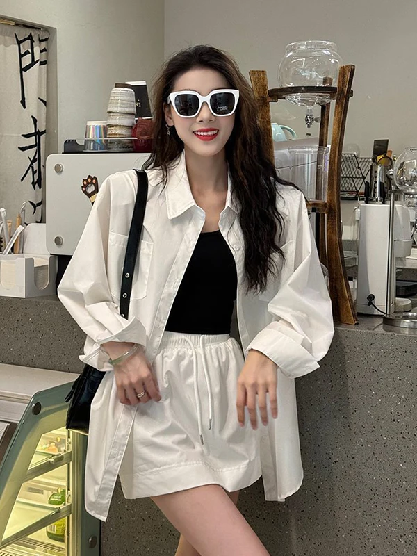 

plus Size 300 Pou Fat MM White Set Dr Women's Autumn Winter Slim A-Line High Waist ort Skirt Blouse Turn-down Collar ...