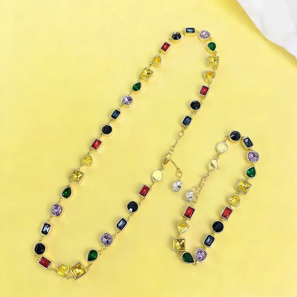 

Luxury Fashion Women's Jewelry Colored Gems Set Sterling Silver Necklace Bracelet Plated With 18K Rose Gold Banquet Party